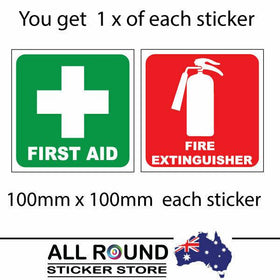 First Aid and fire extinguisher sticker set