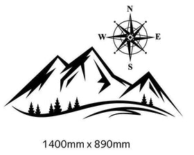 Large Mountain landscape with compass sticker decal for RV motorhome, Caravan,