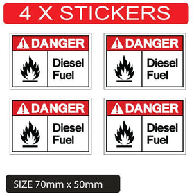4 x Danger diesel fuel warning stickers