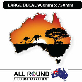 LARGE Australia-Map-sticker-with-kangaroo-sunset-900mm x 750mm