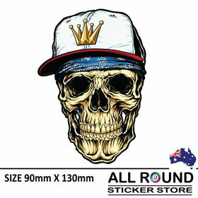 SKULL WITH CAP WITH CROWN  STICKER CAR DECAL , SKATEBOARD, SURF , WINDOW , LAPTO