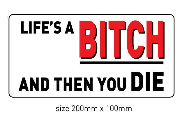 lifes a bitch and then you die funny bumper sticker