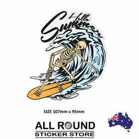 Hello Summer Skeleton Surfing Surf Sticker for Car, skateboard, laptop