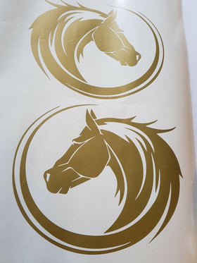 2 xlarge gold horse head sticker round