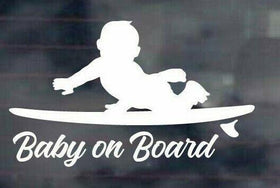 Baby on surfboard sticker  -funny--car-sticker-popular-boating-4x4-sticker-decal w