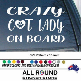 CRAZY CAT LADY ON BOARD  CAR STICKER DECAL