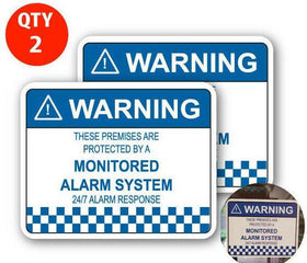 2 x Alarm System Monitored Warning Security Stickers Waterproof Security Sign Wi