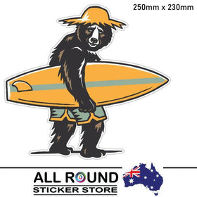 Large 250mm high Surf Bear Sticker decal for Motorhome, truck, ute, mini bus