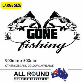 Large GONE FISHING Sticker Decal  , for boat, Ute , Motorhome with hook and fish