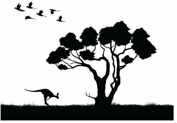 Australian landscape decal with tree kangaroo and bird -Mega Sticker Store