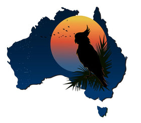 Australia-Map-sticker-with-cockatoo-sunset-bumper-sticker-for-car,-window,