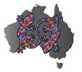 Australia-Map-sticker-with-Geckos--bumper-sticker-for-car,-window,