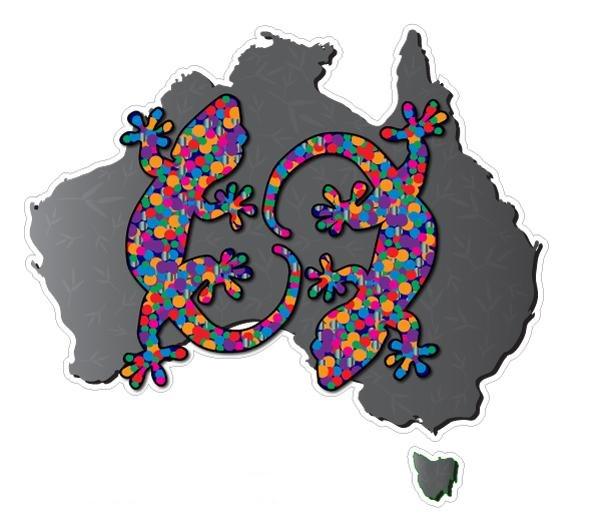 Australian Map sticker decal RV Motorhome, 4X4, Caravan, large Grey with geckos