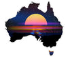 Australian-Map-sticker-decal-RV-Motorhome,-4X4,-Caravan,-large-dark blue and sunset rainbow colours