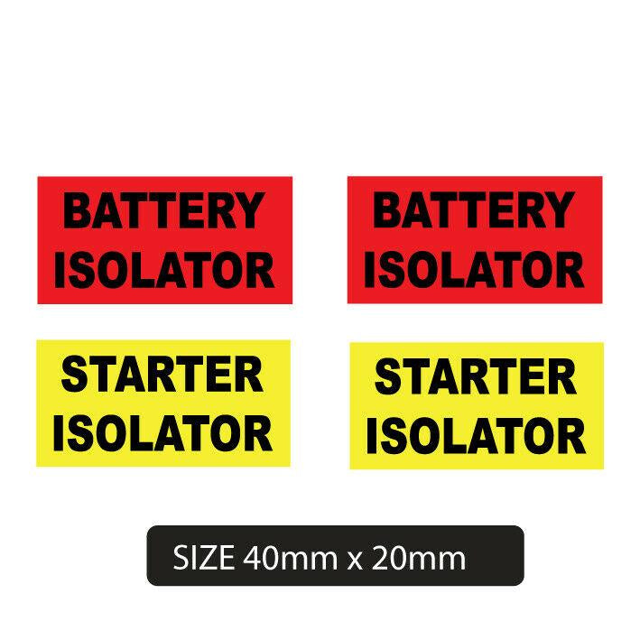 Battery and Starter Isolator Warning Stickers, 40mm Vinyl Safety Labels for Automotive and Marine Use
