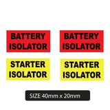 Battery and Starter Isolator Warning Stickers, 40mm Vinyl Safety Labels for Automotive and Marine Use