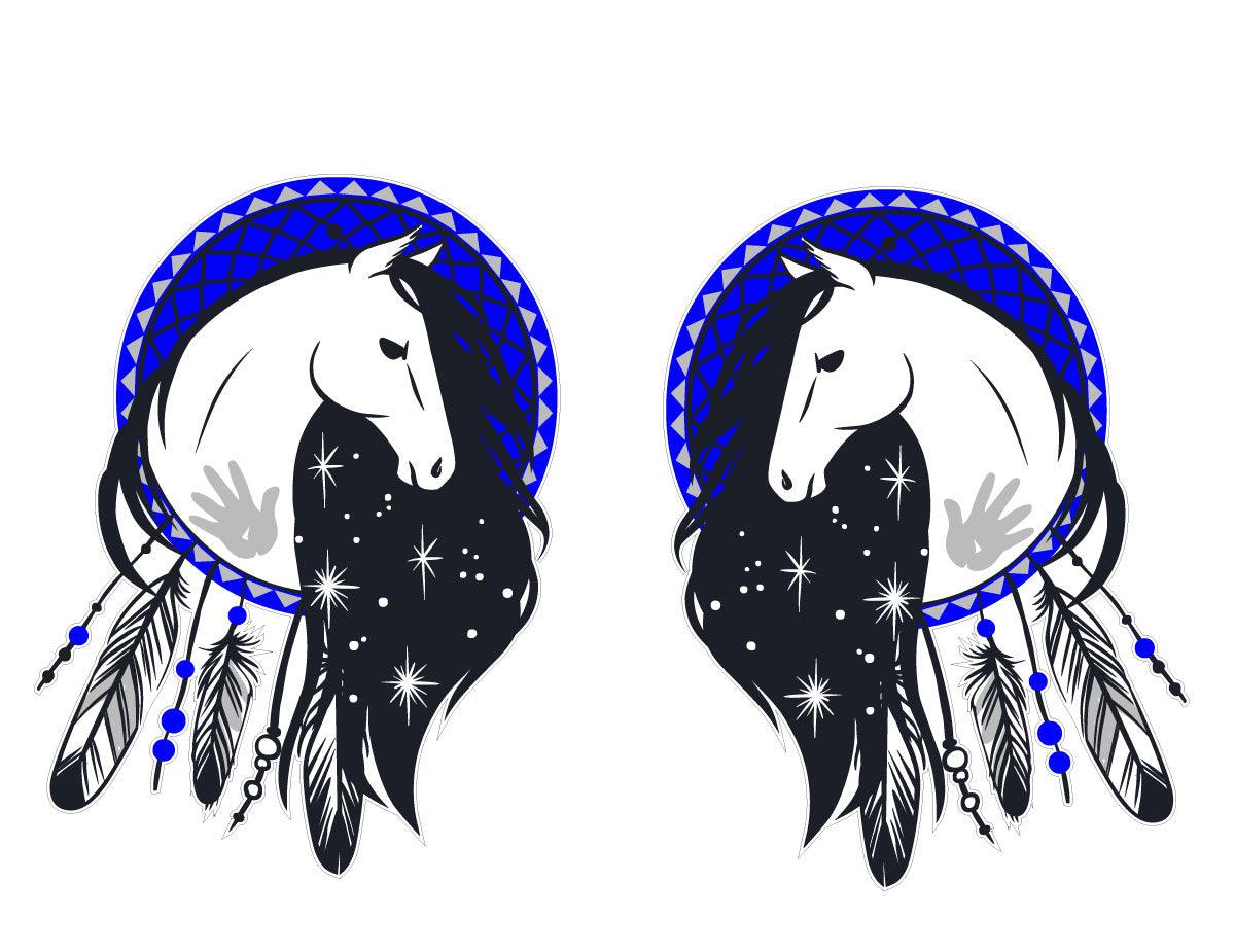 45cm Set of Blue Dream Catcher Horse vehicle sticker decals float or trailer - Mega Sticker Store