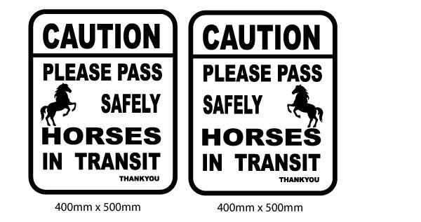 Caution horses in transit warning sticker sign for horse float truck trailer - Mega Sticker Store