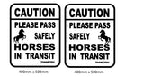 Caution horses in transit warning sticker sign for horse float truck trailer - Mega Sticker Store