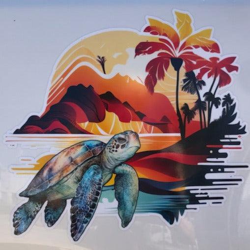 Colourful Turtle Vinyl Sticker Decal, Retro Surf Van Beach Turtle Vehicle Sticker