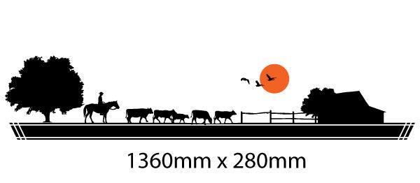 Cowboy on horse with cattle Landscape sticker decal RV Motorhome, 4X4, Caravan, large with sun - Mega Sticker Store