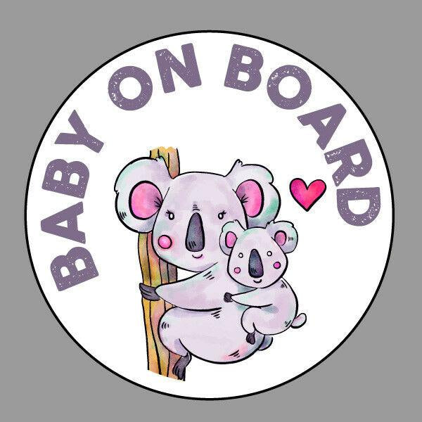 Cute Koala Baby on Board Sticker, Australian Baby Car Decal, Full Colour Round Vinyl Sticker 150mm
