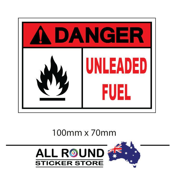 Danger warning sticker sign unleaded fuel 100mm x 70mm