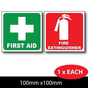 First aid and fire extinguisher sticker for vehicles and windows, signs