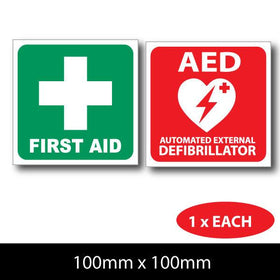 FIRST AID STICKER &  AED Automated external defibrillator sticker warning signs set
