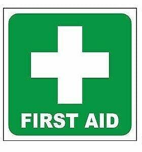 First Aid Sticker Warning Signs, Laminated Safety Decals for OH&S Compliance, Emergency First Aid Labels in 65mm or 100mm