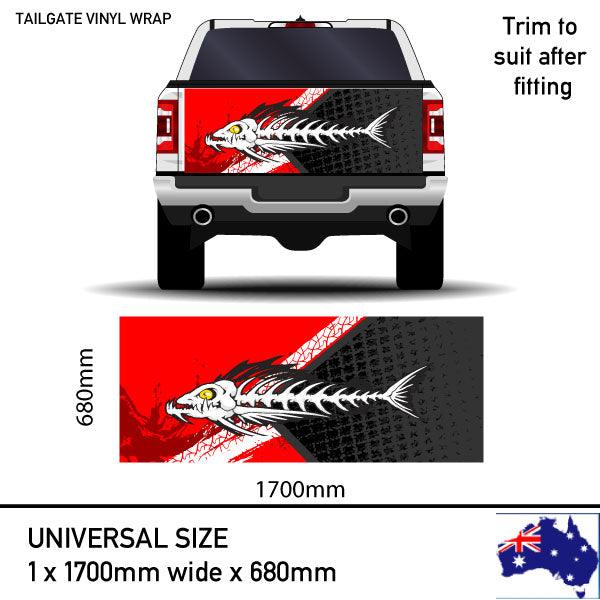 Skeleton Fish Bones Fish Tailgate Vinyl Wrap Car Sticker suitable for 4x4 4WD Ute truck universal size - Mega Sticker Store