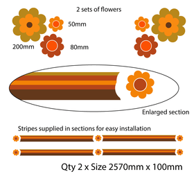 Hippy Flower Vehicle stripes , retro colours decals for vehicles, windows , signs
