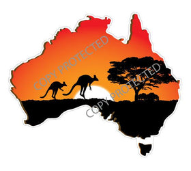Australia-Map-sticker-with-kangaroo-sunset-bumper-sticker-for-car,-window,