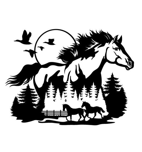 Large Horse sticker with trees and birds sign for horse float truck trailer - Mega Sticker Store
