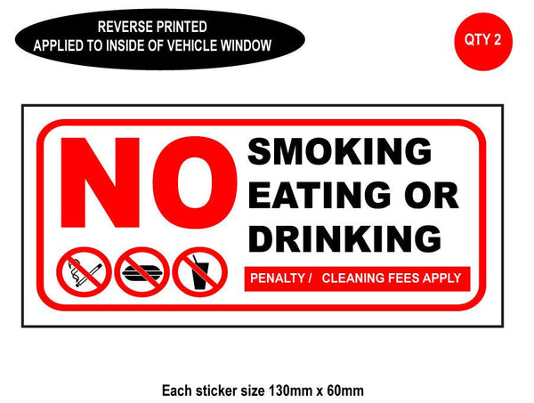 No smoking eating drinking taxi window sticker decal - Applied to Inside - Mega Sticker Store
