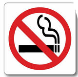 No smoking sign with a red circle and diagonal line over a cigarette illustration on a white background.