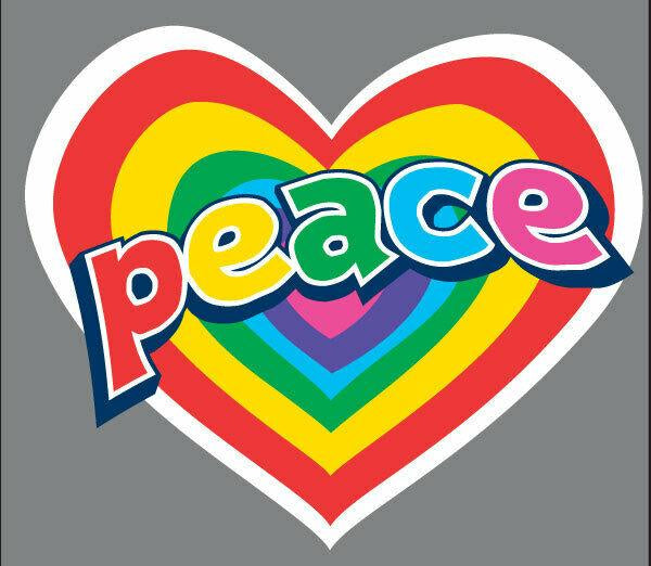 Peace Love Heart Rainbow Vinyl Decal, Hippie Campervan and Motorhome Vehicle Sticker