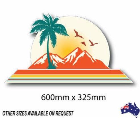 Retro Style decal with Palm tree and sunset for vehicle, motorhome, 4x4, caravan, truck - Mega Sticker Store