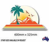 Retro Style decal with Palm tree and sunset for vehicle, motorhome, 4x4, caravan, truck - Mega Sticker Store