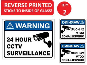 REVERSE PRINTED - 2 Pack of 24 Hour CCTV security camera sticker