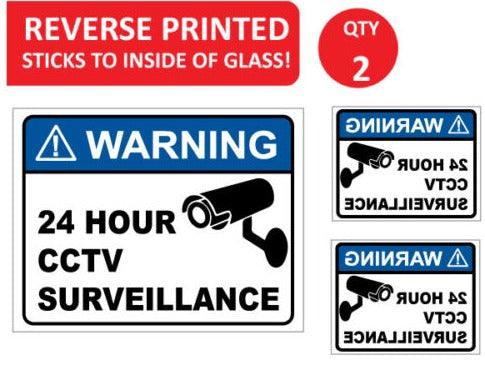 REVERSE PRINTED - 2 Pack of 24 Hour CCTV security camera sticker - Mega Sticker Store