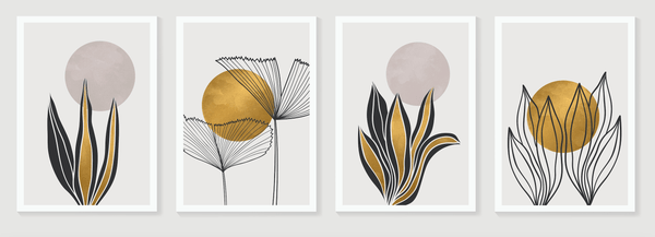 Gold Botanical Abstract Plant Art (3) - Mega Sticker Store
