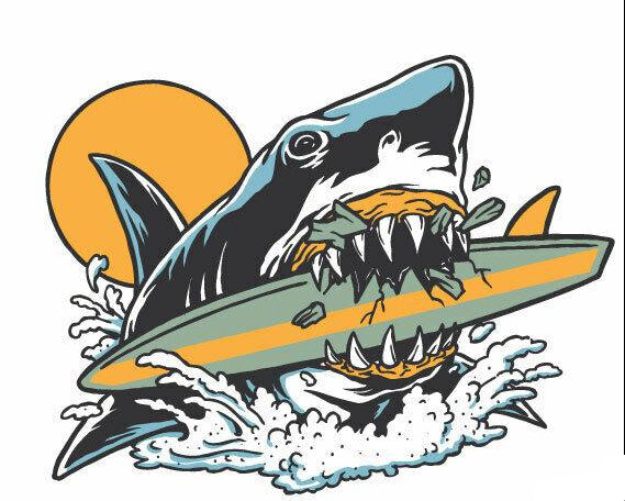Shark Surfboard Vinyl Decal, Gloss Surf Style Vehicle Sticker for Cars and Campervans