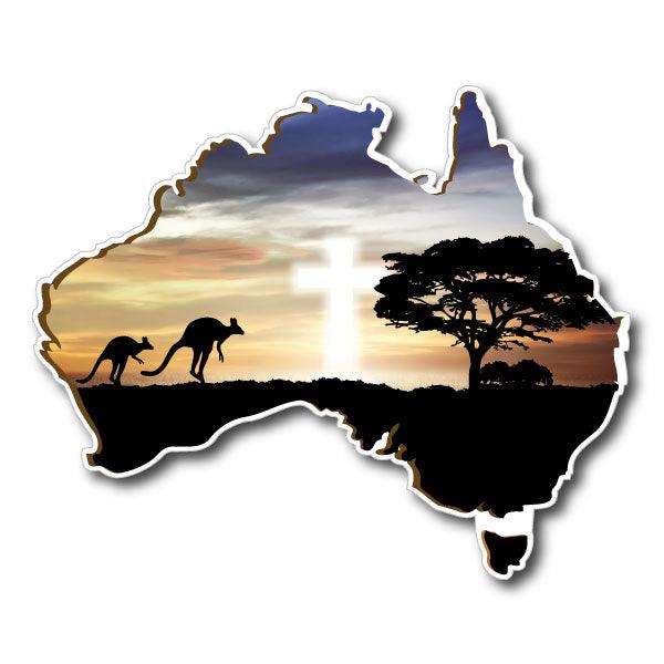 Australian Map Sticker decal with Christian Cross - Mega Sticker Store