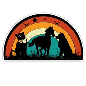 Vintage Retro Sunset with dog cat and horse sticker decal vehicle , car motorhome van vanlife truck window