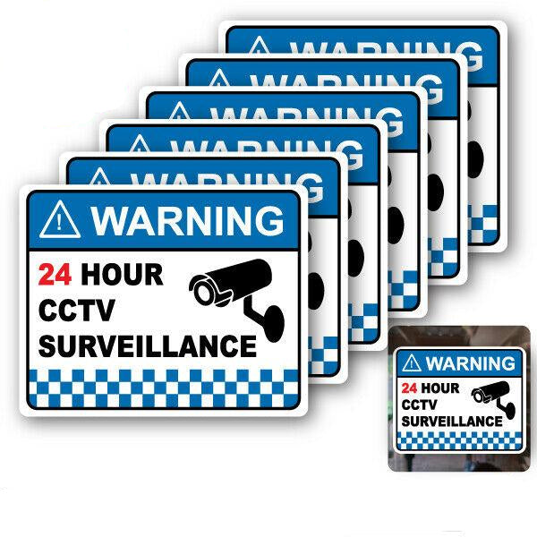 Warning 24 Hour CCTV Surveillance Stickers, Security Camera Decals for Home or Business Windows and Doors