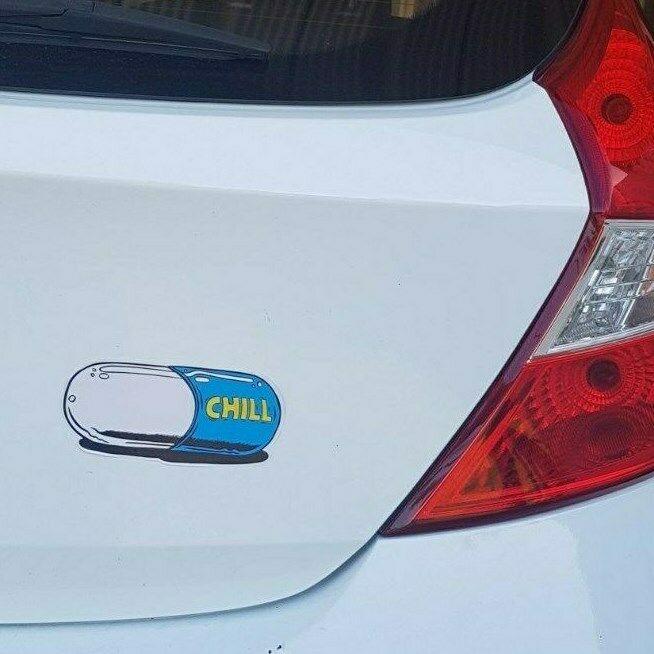 funny car sticker chill pillSticker Store