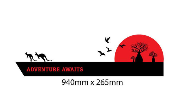 Adventure Awaits RV Motorhome, van sticker decal, Australian with kangaroo baobab birds - Mega Sticker Store